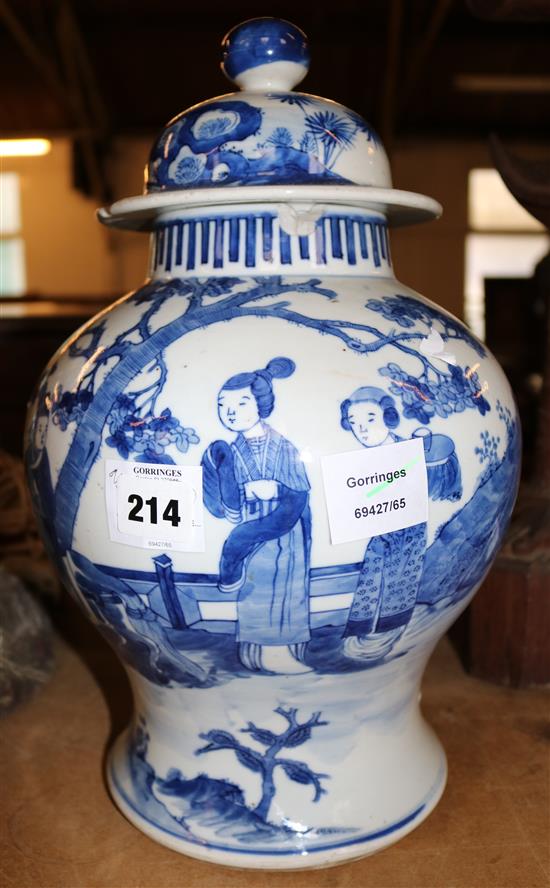 A late 19th century Chinese blue and white jar (a.f.)(-)